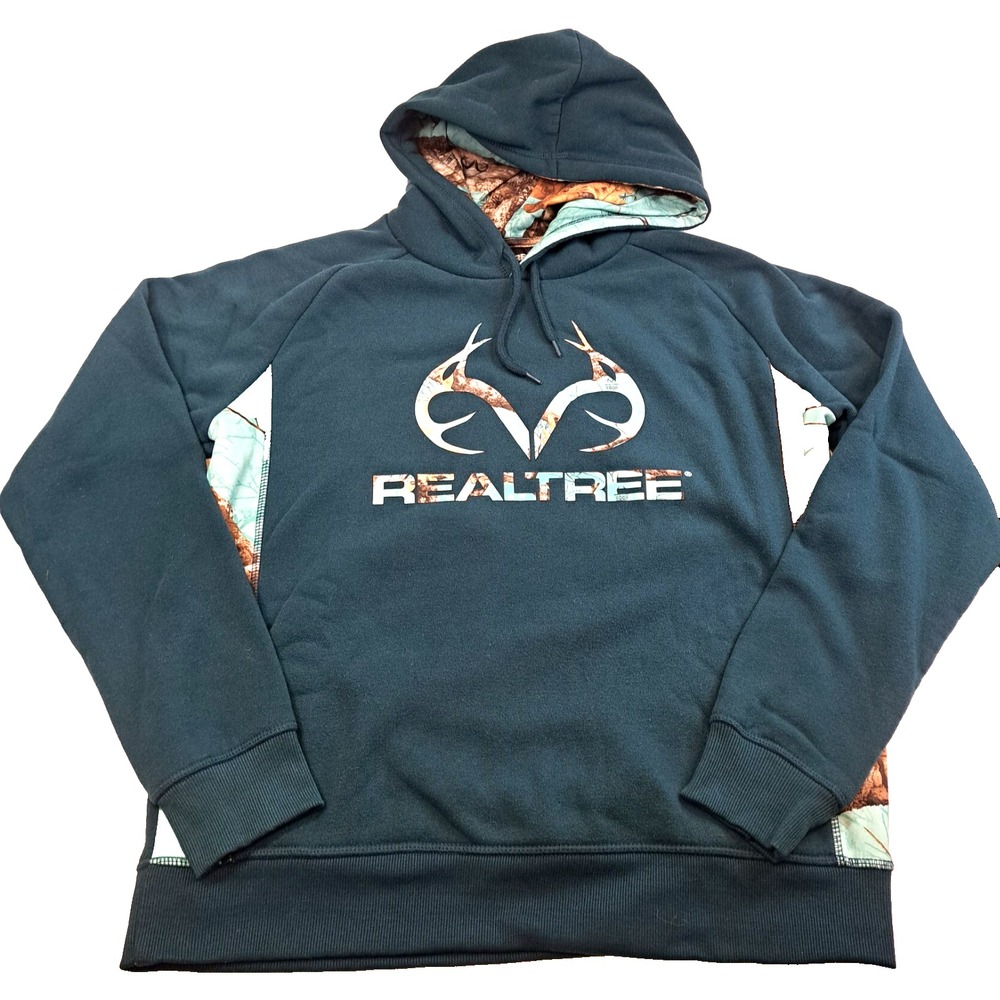 REALTREE Camo Hoodie Women's M Teal Side Panel Camo Gorpcore Outdoors Trail